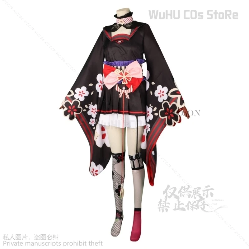 أزياء تنكرية للنساء بأرشيف أنيمي أزرق ، فستان كيمونو ، بدلة لطيفة ، قناع لوليتا ، شعر مستعار ، لعبة ، هالوين ، ملابس كرنفال