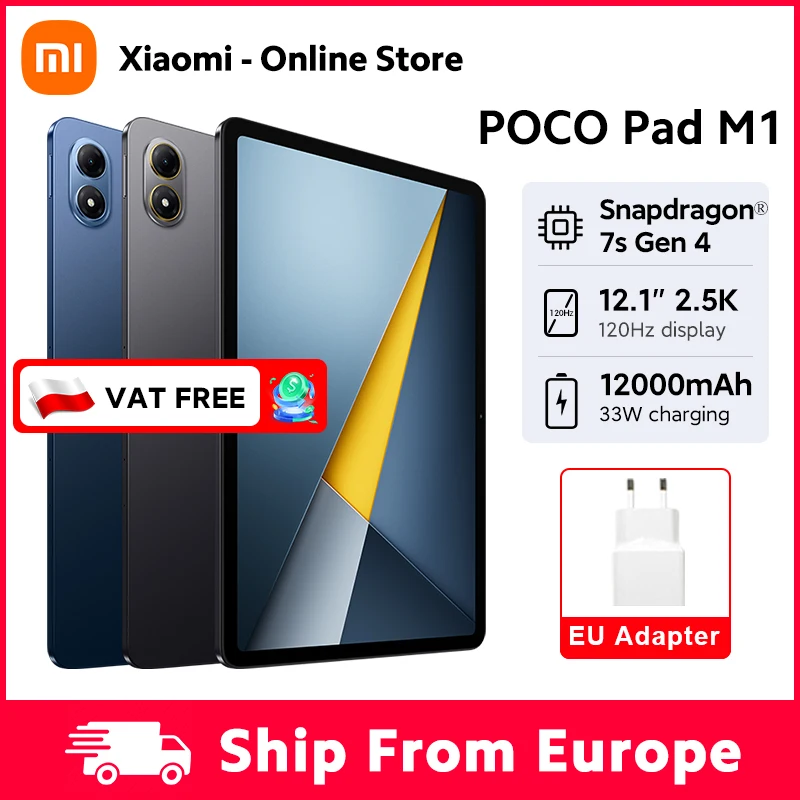 Tablettes POCO Pad M1 version mondiale Snapdragon ® Batterie 7s Gen 4 12000mAh, écran 12,1'' 2,5K, appareil photo 8MP, charge 33W