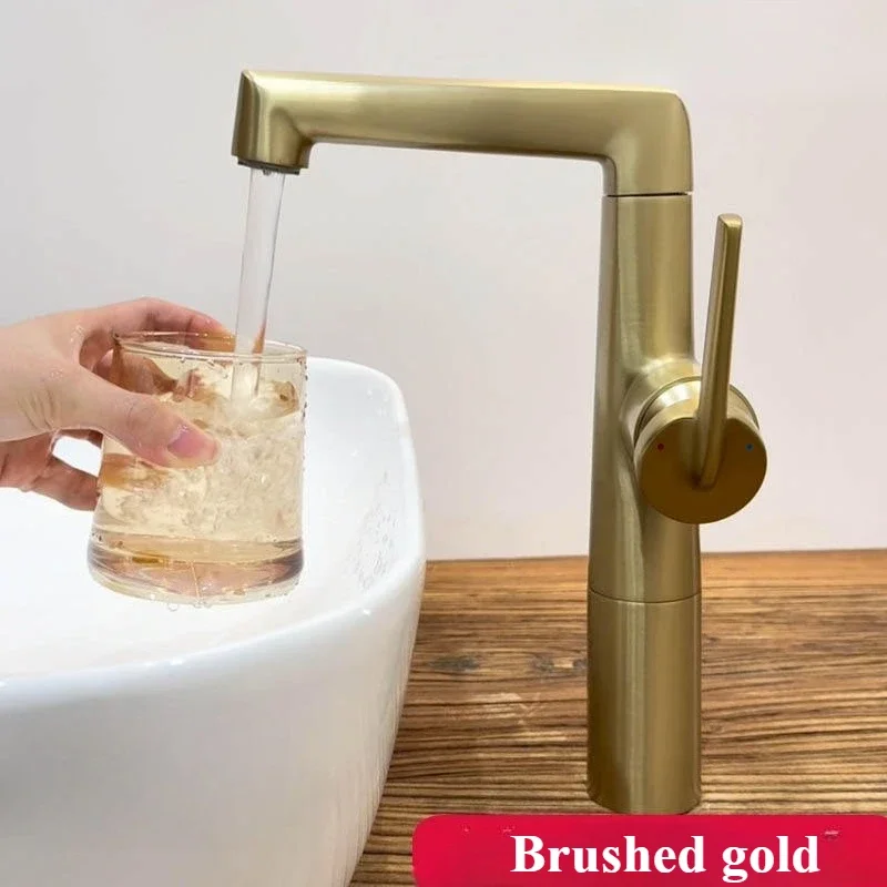 Solid Brass Sink with Brushed Gold Finish, Swivel Deck-Mounted Faucet with Hot/Cold Water Dual-Mode Function