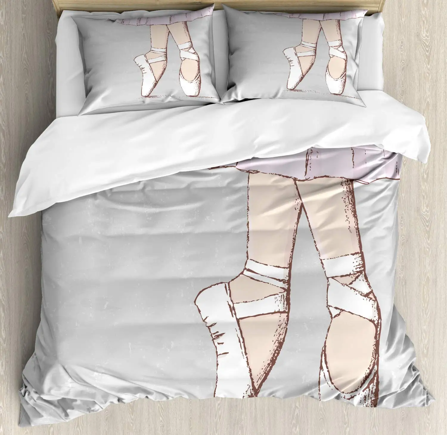 Ballerina Duvet Cover Balanced Legs of Points Dancer Slender Art of Dance Bedroom Decorations Champagne Umber Theme Girls Gifts