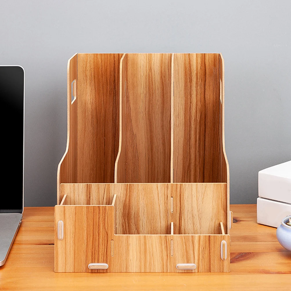 

Multifunctional Wooden Desktop Organizer File Storage Rack Book Shelf Sundry Container For Office Home Use Space Saving