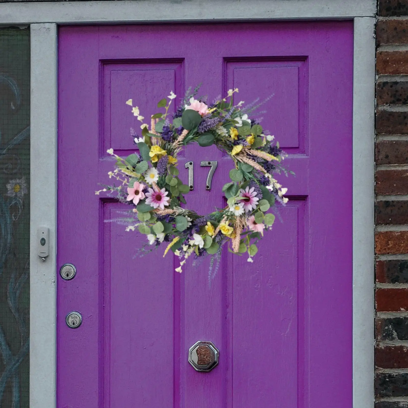 Lavender Wreath with Green Leaves for Front Door for Wall Porch All Seasons