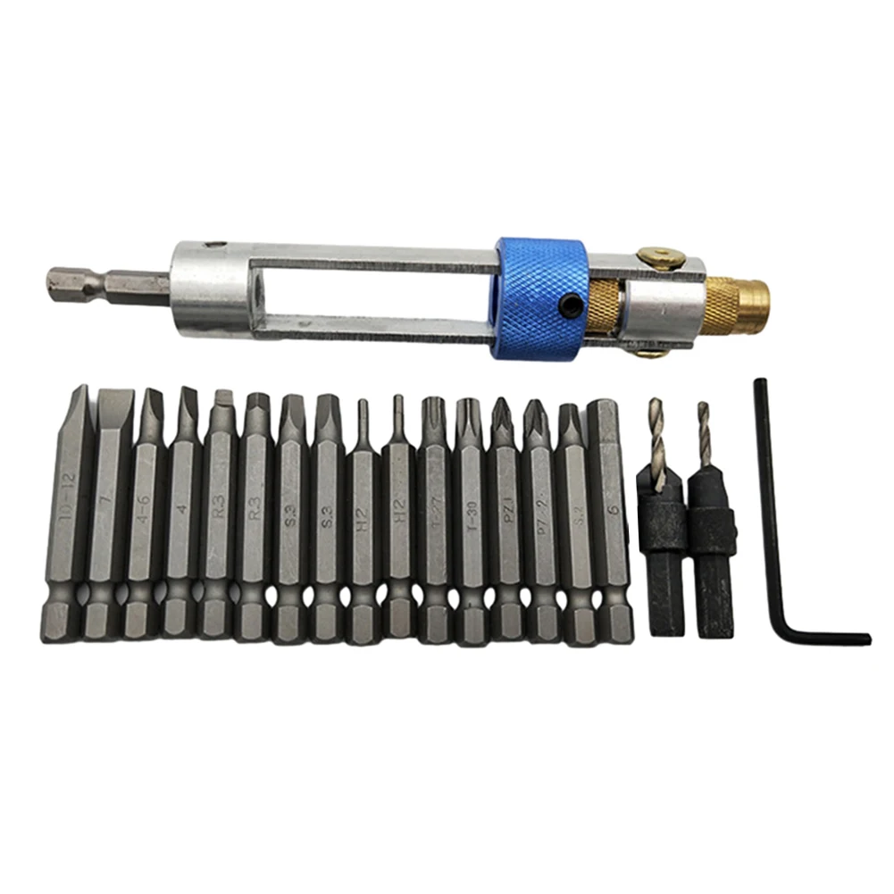 Half Time Drill Driver Set with 18 Bits Including Cross Slot and Countersunk in Plastic Box for Fast Drilling and Screwing