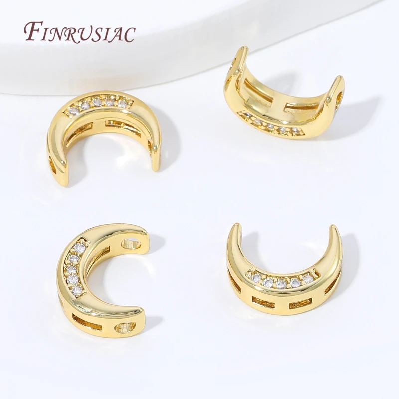 18K Gold Plated Moon Spacer Beads,CZ Inlaid Crescent Moon Beads For DIY Pearl Necklace Bracelet Jewelry Making Findings - view 5