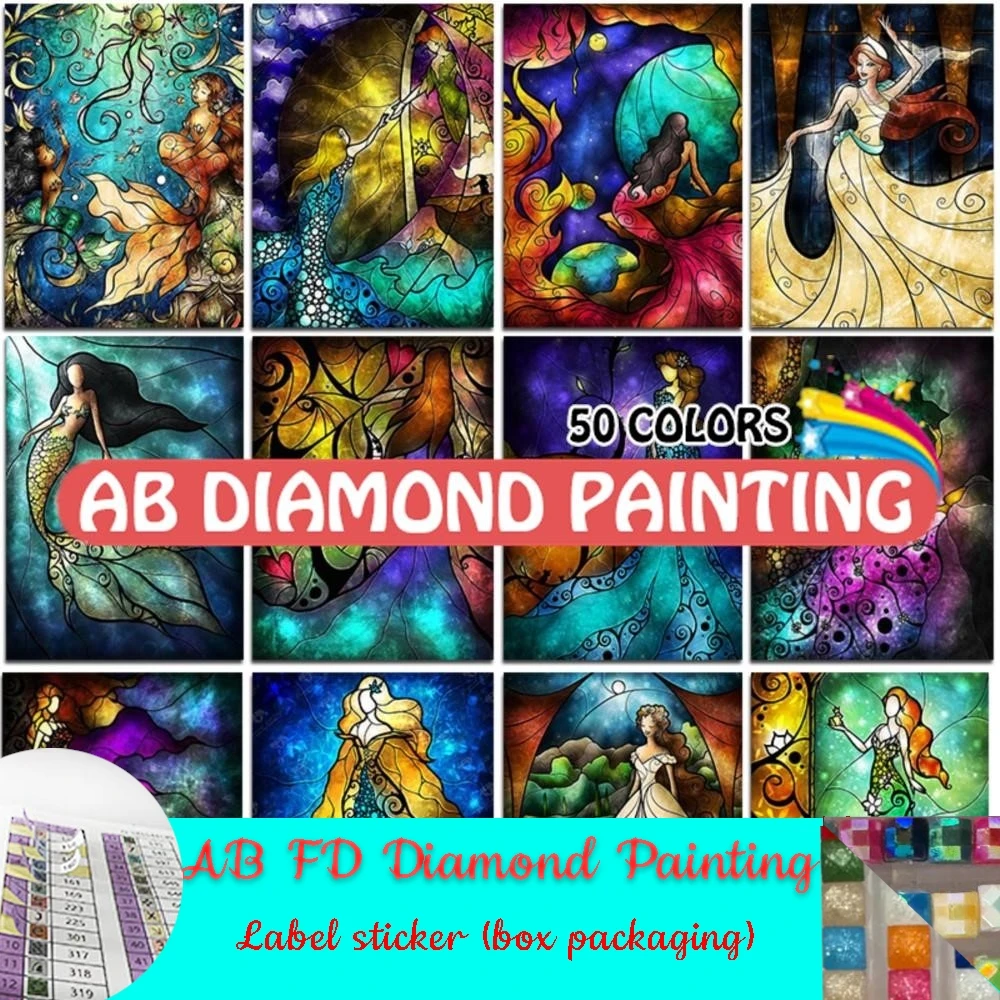 AB FD Diamond Painting  Cartoon Girl 5D Princess stract Stained Glass Rhinestones Embroidery Mosaic Cross Stitch Home Decor Art