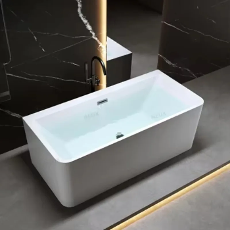 Modern Glossy White Acrylic Freestanding Bathtub Cheap Price 1.5m Rectangle Soaking Bath with Drainer Bathroom Accessory