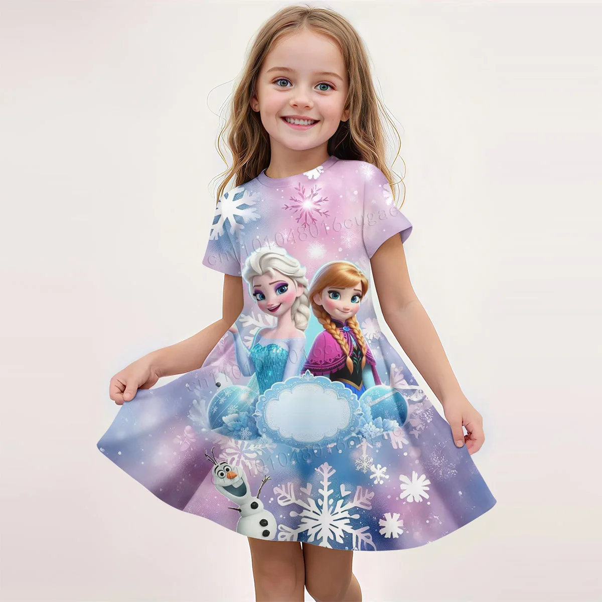 

Милое летнее платье «Холодное сердце Эльзы» для девочек, длинное платье с короткими рукавами и мультяшным узором, повседневное удобное утягивающее длинное платье