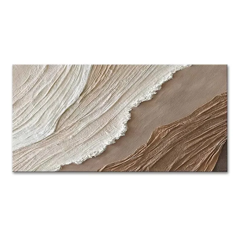 Custom Minimalist Mural 3D Textured Abstract Wave Picture Brown White Acrylic Oil Painting Canvas