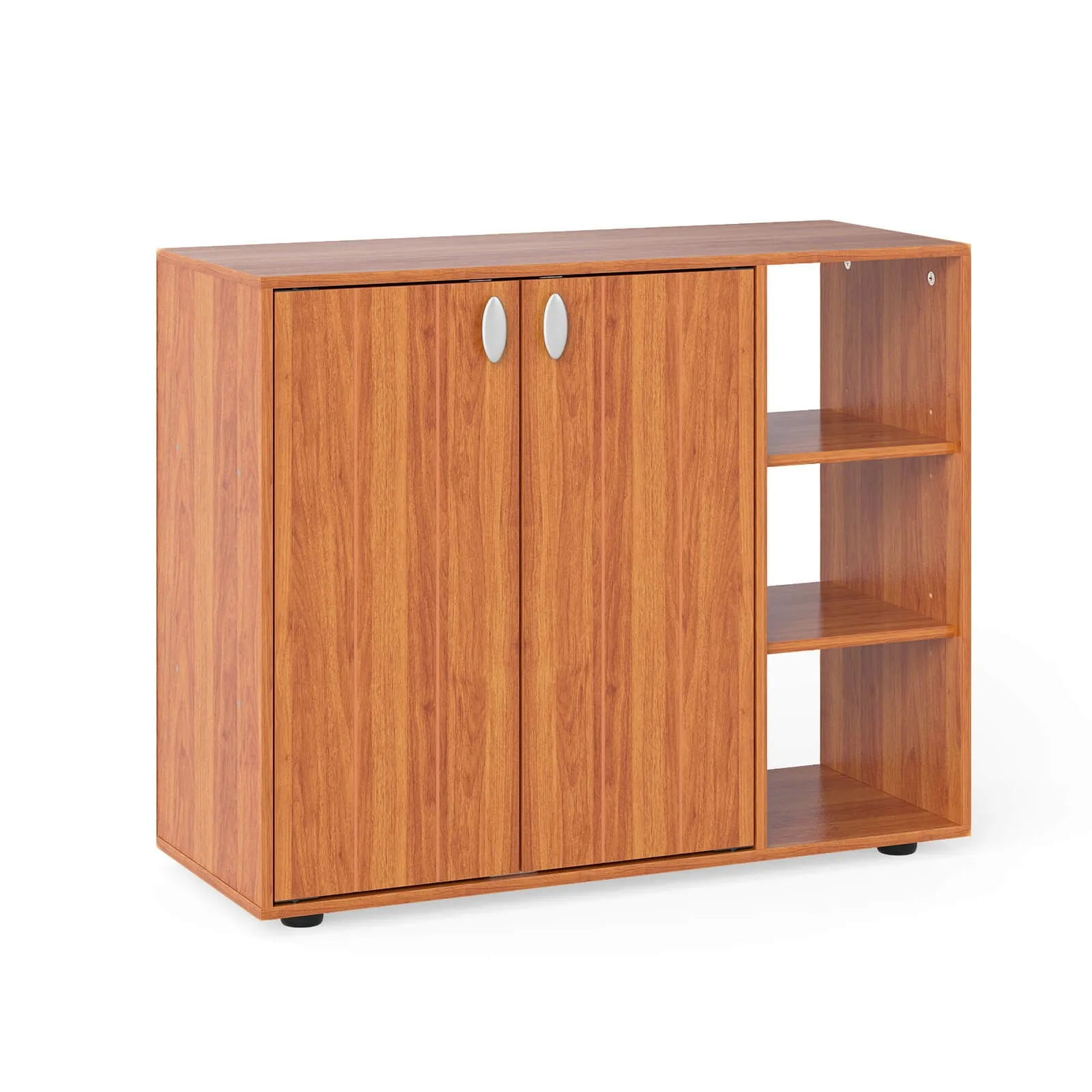 

3-Tier Wooden Shoe Storage Organizer w/ Doors & 3-Level Adjustable Open Shelves