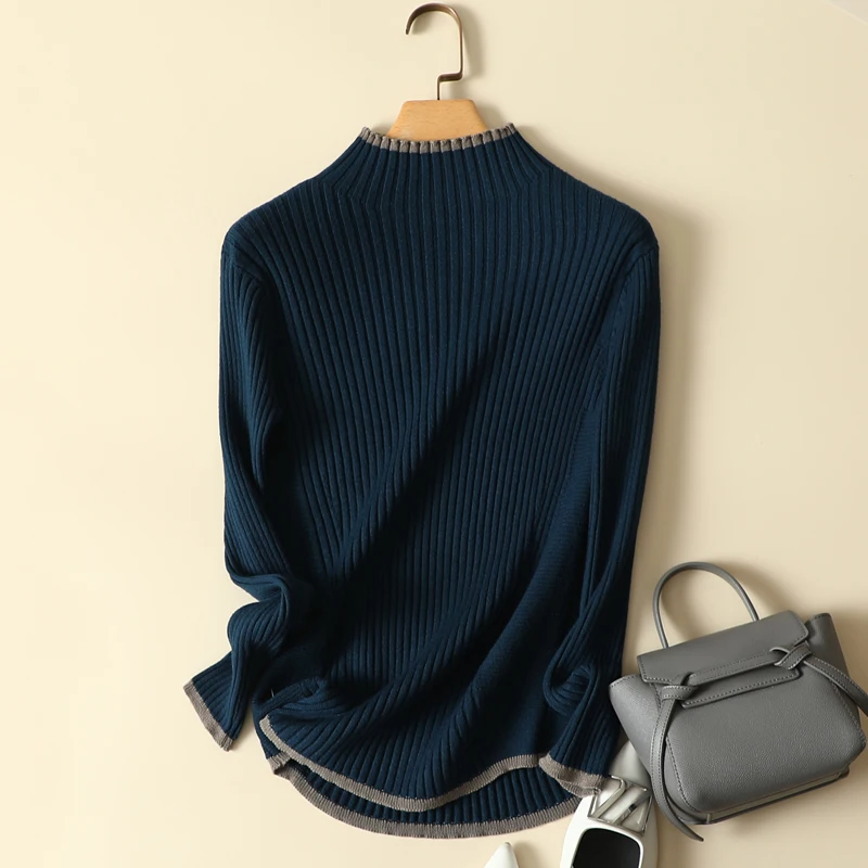 

Turtleneck Knitted Solid Women Sweater Pullovers Autumn New 2022 Slim Elastic Elegant Office Lady Buttoming Pulls Outwear Tops