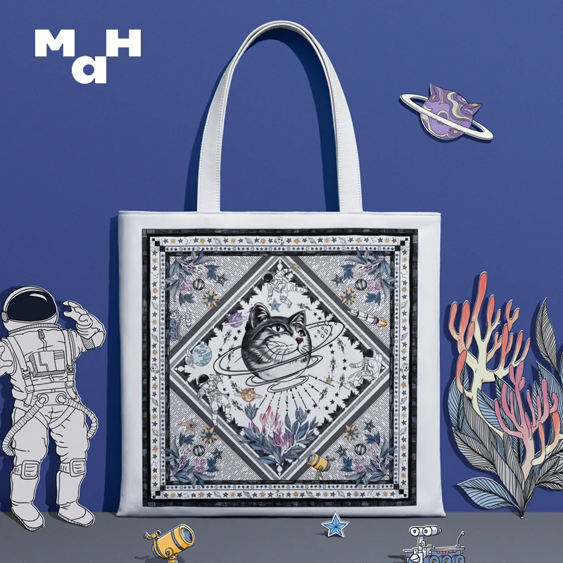 MAH Tote Bag Female Personality Astronaut Illustration Bag Minority Design Student Shoulder Bag High Sense Handbag