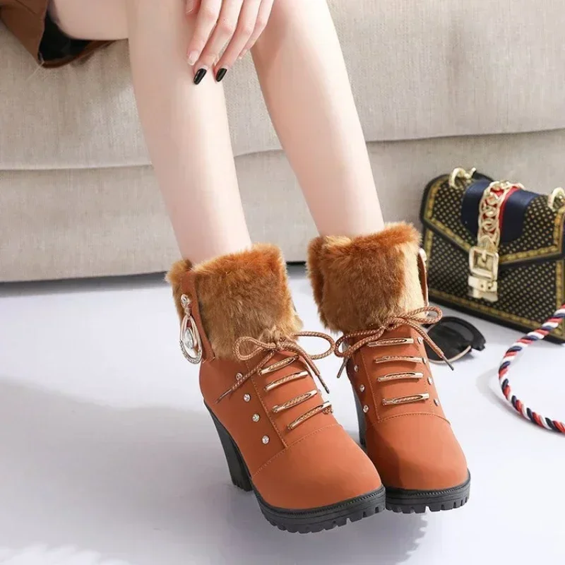 Suede Women Boots Winter Designer High Heels Shoes for Women 2023 New Short Plush High Platform Ankle Boots Elegant Botas Mujer