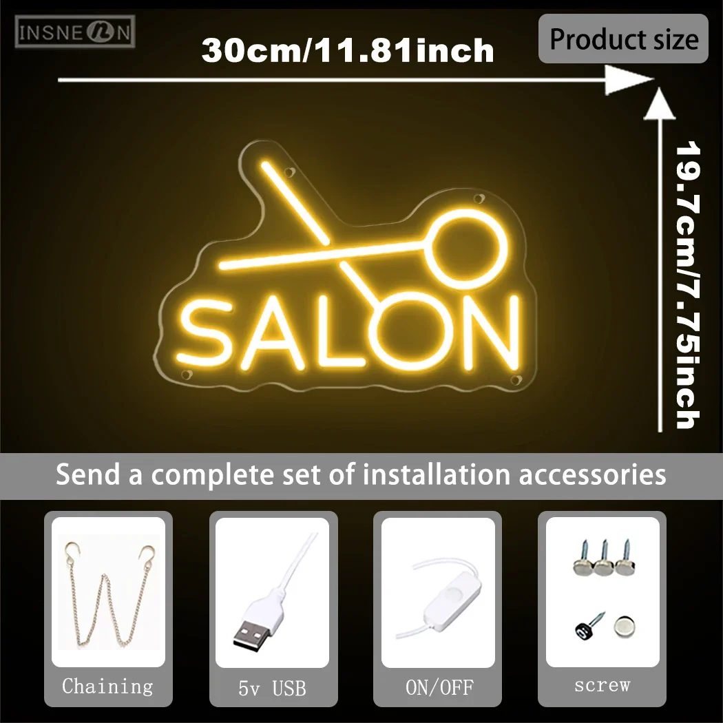 Scissors Salon Neon Light LED Luminous Business Neon Signs For Hair Salon Beauty Shop Barber Shop Wall Decoration Neon