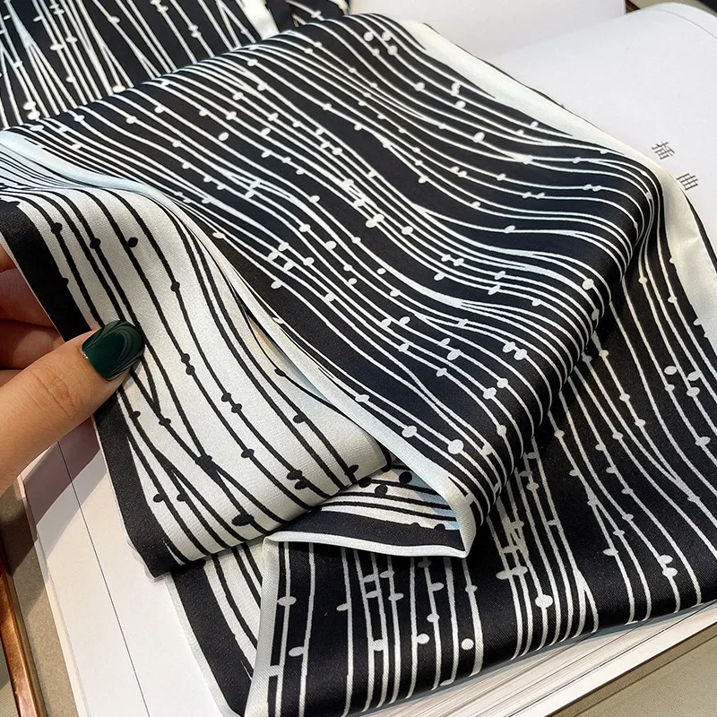 Frühling/Sommer Luxus Lange Silk Schal Weibliche Druck Dünne Schmale Schal Tasche Haar Band Band Schals Frauen Imitation Seide halstuch – Detail 9