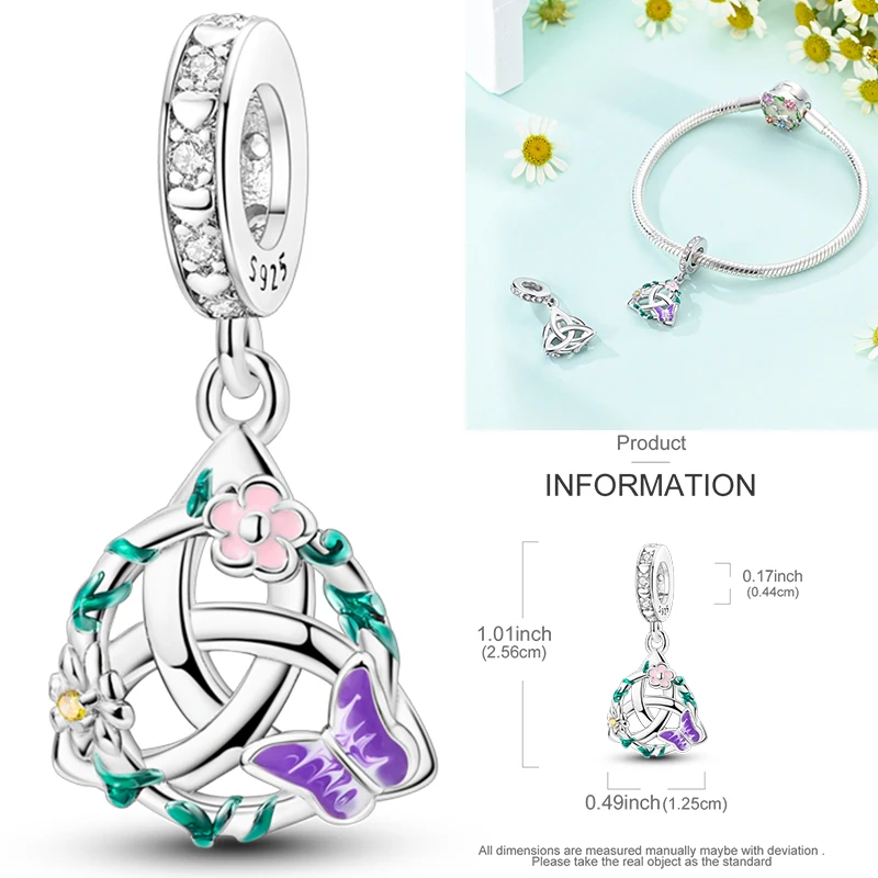925 Sterling Silber keltische Knoten-Charm-Perlen, Dreifaltigkeits-Mond-Herz-Schmetterling-Anhänger für DIY-Armbänder, Halsketten, Geschenk für Frauen – Detail 9