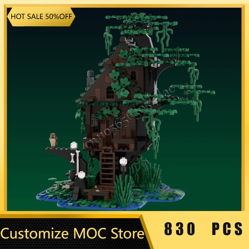 Modèle de maison d'arbre avec détails foncés, blocs de construction modulaires, assemblage pour enfants, jouets d'exposition, cadeau Surprise de Festival, 830 pièces, offre spéciale