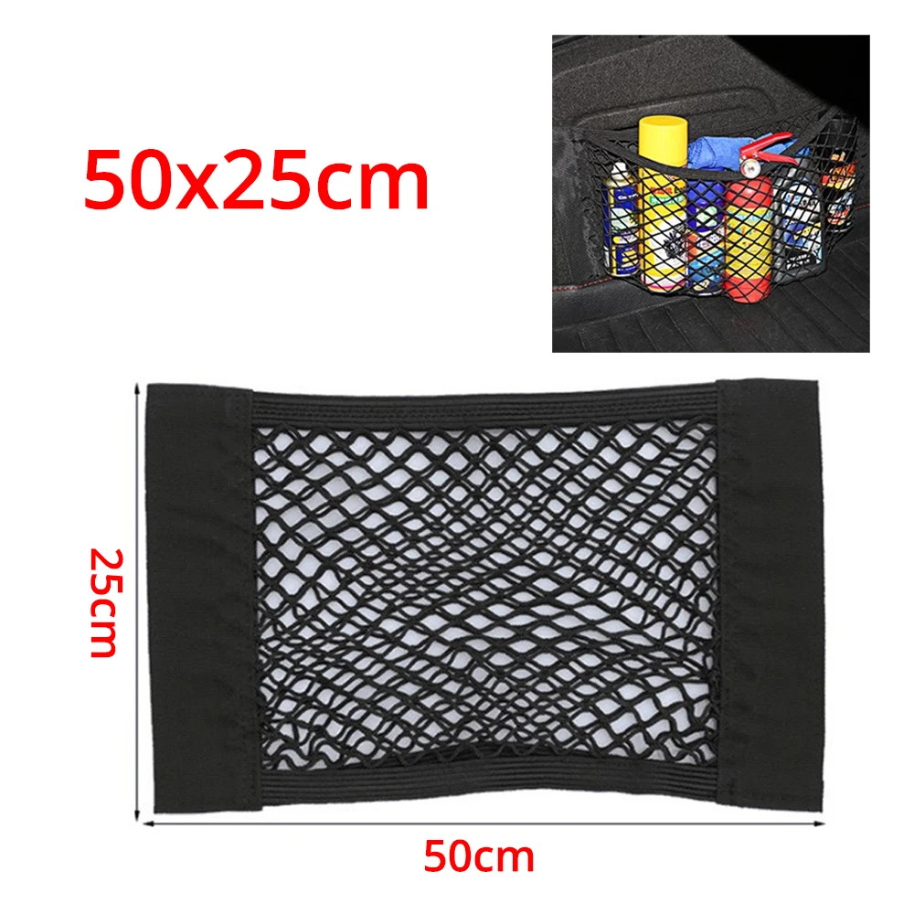 1X Auto Terug Kofferbak Organizer Net Mesh Zetel Elastisch String Magic Sticker Universele Opbergtas Pocket Auto Zet Papier Opbergen