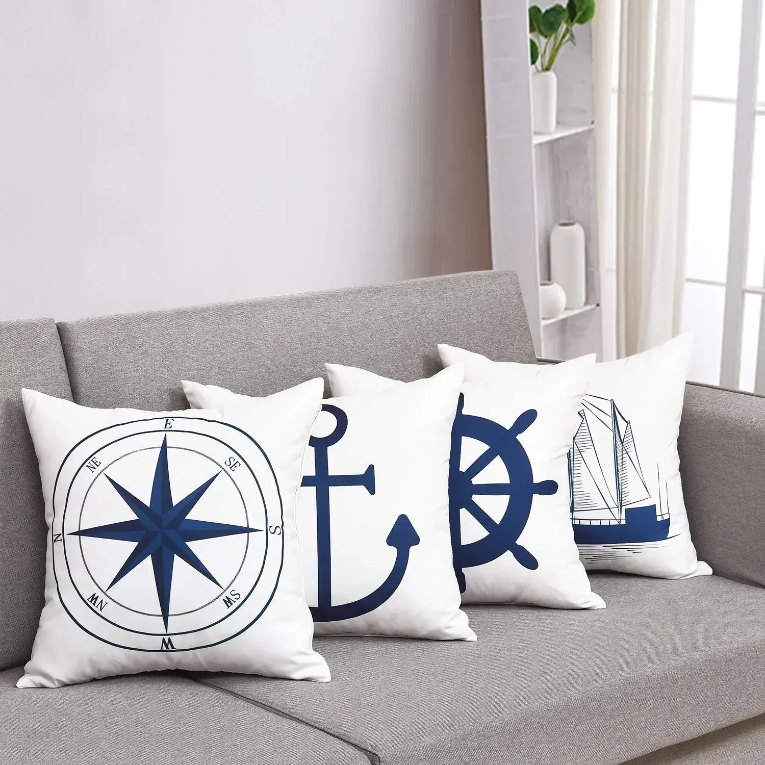 Blue anchor sailboat rudder nautical pillowcase sofa cushion cover home improvement can be customized for you 40x40 50x50 60x60