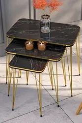 3 Pcs Luxury Decorative Nesting Table for Living Room Double Color Nordic Style Home Furniture Set and Round Coffee Table