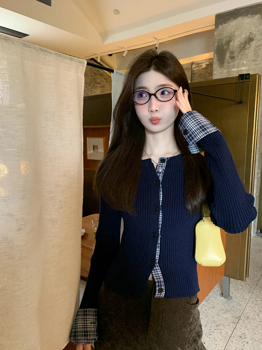 

Вязаный кардиган Ele для женщин, в корейском стиле, осенняя коллекция 2025, новая модная многослойная кофта-жакет