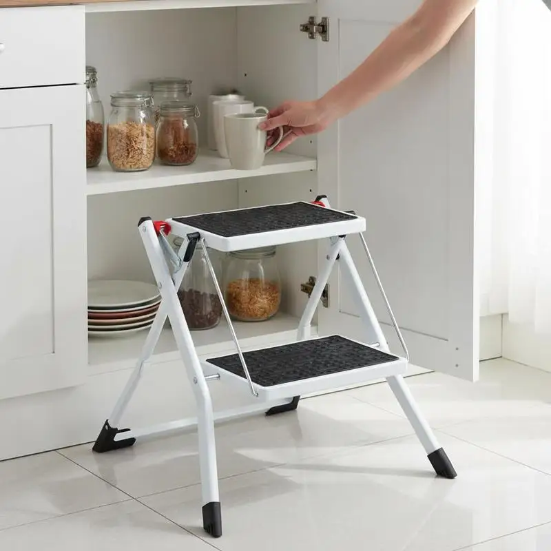 

Free Shipping-Folding Steel Ladder 2-Step 18.3" x 18.7" x 28.5" For Kitchen Office RV, Wide Pedal Ergonomic Handle Sturdy Constr