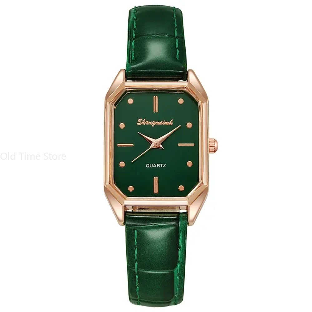 Relógio de quartzo quadrado feminino com mostrador verde, pulseira em malha, ouro rosa simples, marca de moda, relógios de luxo para mulheres