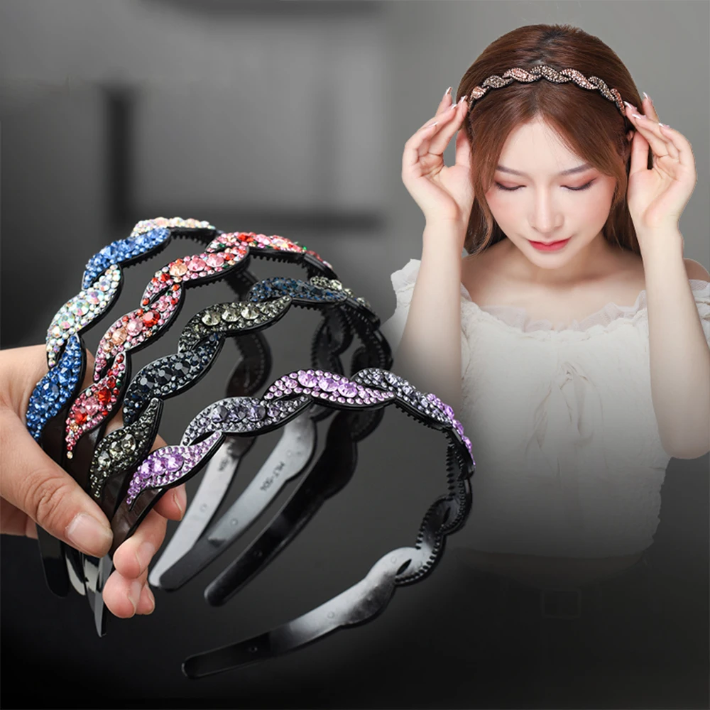 Opaska do włosów antypoślizgowa ramka Rhinestone Flower Ripple Crystal opaska do włosów dla kobiet opaska do włosów dziewczyny akcesoria do włosów nakrycie głowy