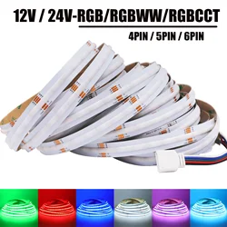 12V 24V RGB RGBW RGBWW RGBCCT COB LED Strip 840 784LEDs/M Flexible High Bright Dotless Led Tape Diode Flexible Ribbon