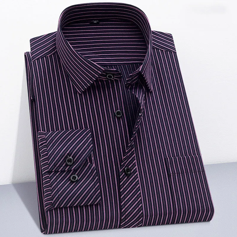 Spring and autumn new men\'s long-sleeved striped non-ironing shirt high-end business casual social professional dress shirt