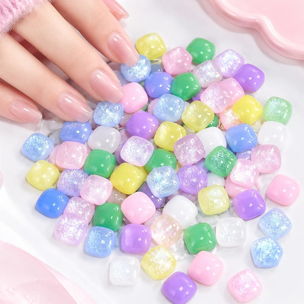 50Pcs Polished Surface Square Nail Decorations Macaron Pastel Assorted Colors for Salon DIY Manicure Home Nail Art Craft