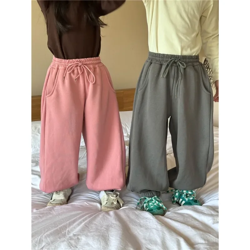 2023 Winter New Fashionable Korean Style Fleece Pants Boys and Girls Loose Casual Pants Children Clothing Kids Casual Pants