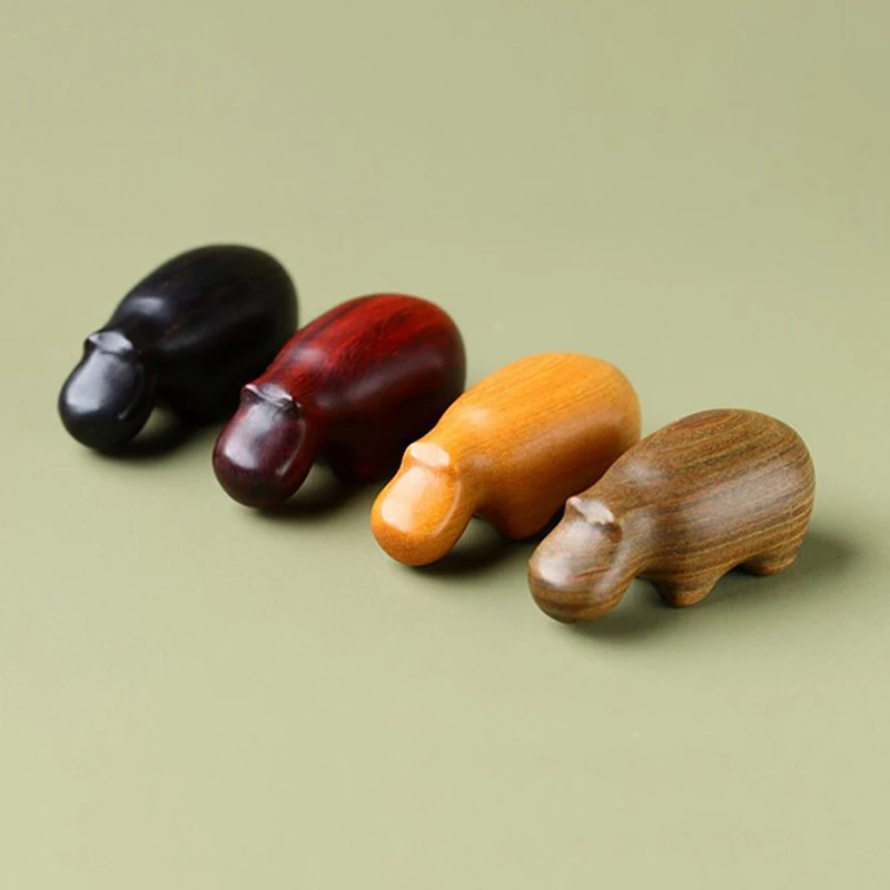 1pc Mini Lovely Wooden Hippopotamus Desktop Ornament Hippo Animal Statue Crafts Creative Home Decoration Funny Gifts