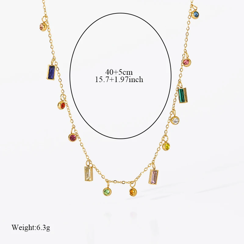 GANEMLY 2024 New Fashion Colorful Crystal Pendant Necklace For Women Elegant Neck Chain Waterproof Stainless Steel Jewelry Gift