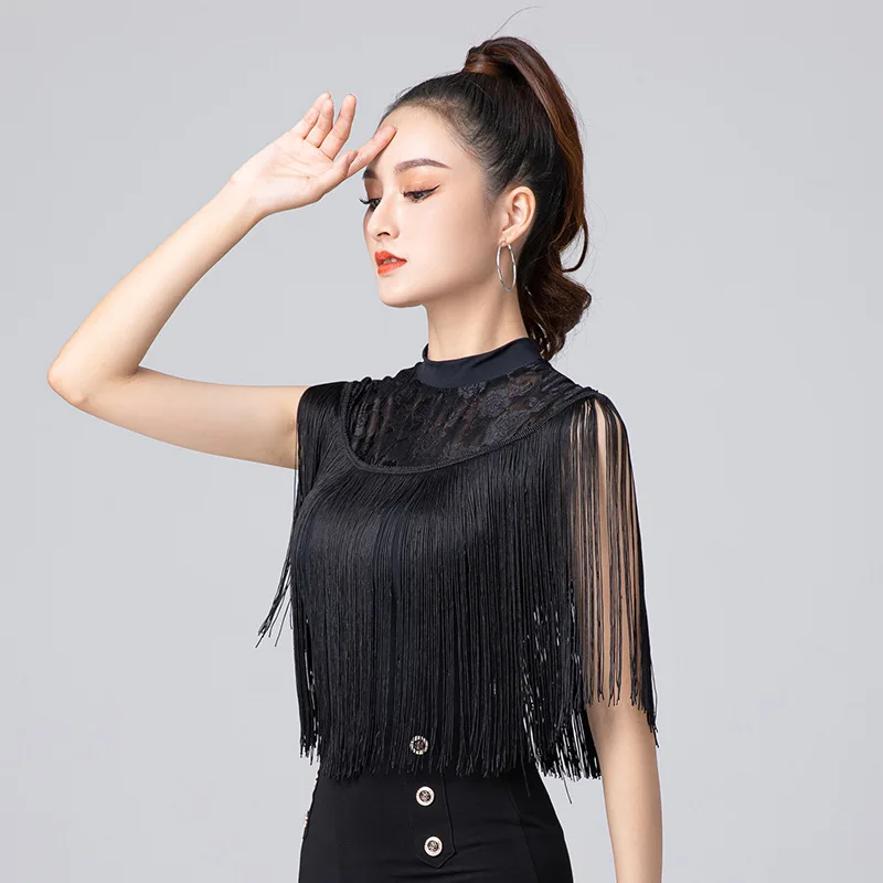 Solid Color Tassels Line Dance Jumpsuit Women Practice Wear Latin Elegant Clothing Standard Dances Clothes Slim Fit Ballroom Top