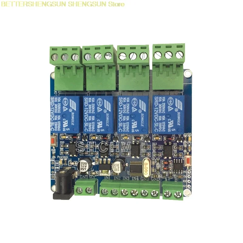MODBUS-RTU 4 way relay module STM8S103 MCU two  RS485 communication TTL