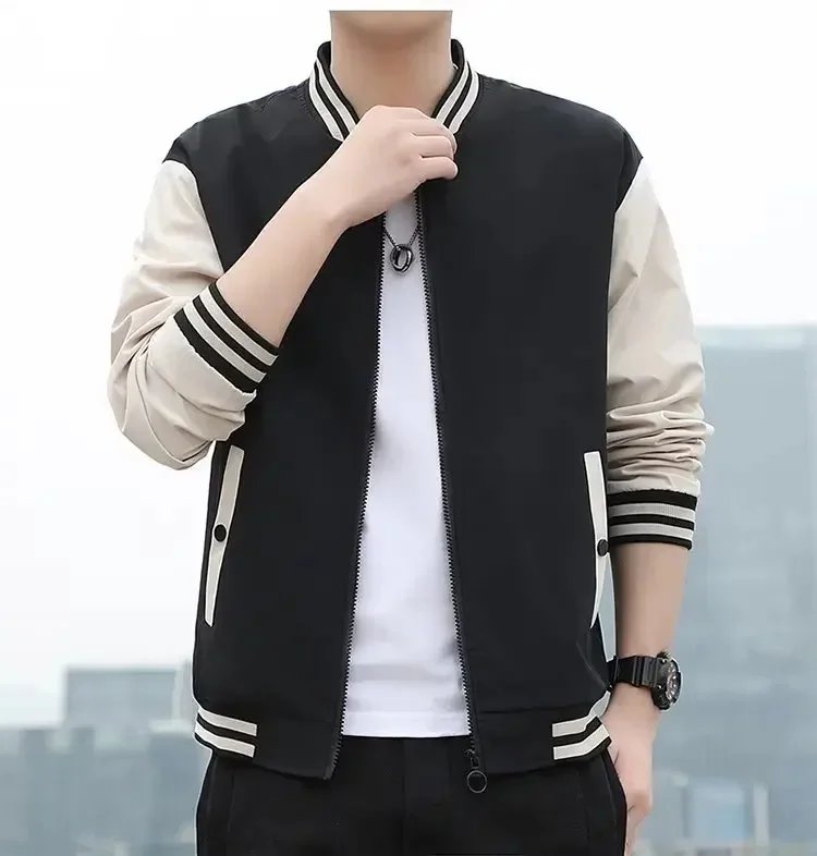 2025 Fashion youth zipper coat long sleeve contrast collar sweatshirt casual men's fashion Korean thin baseball uniform coat