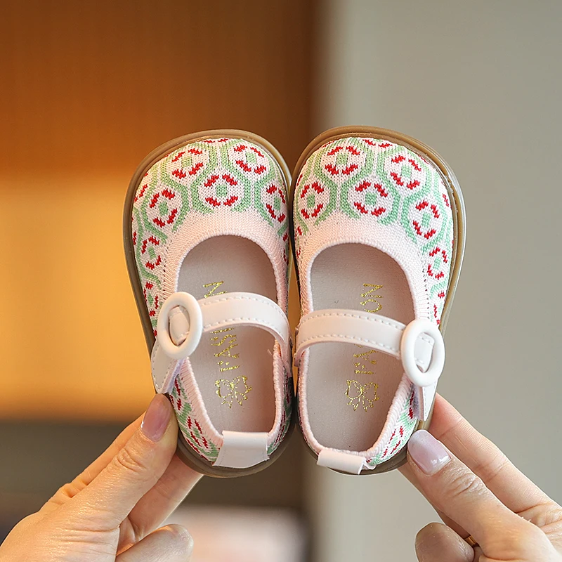 Baby Flat Shoes Versatile Soft Toddler Walking Shoes Sweet Floral Weave 2026 Brand New Girls Casual Shoes Round Toes Non-slip