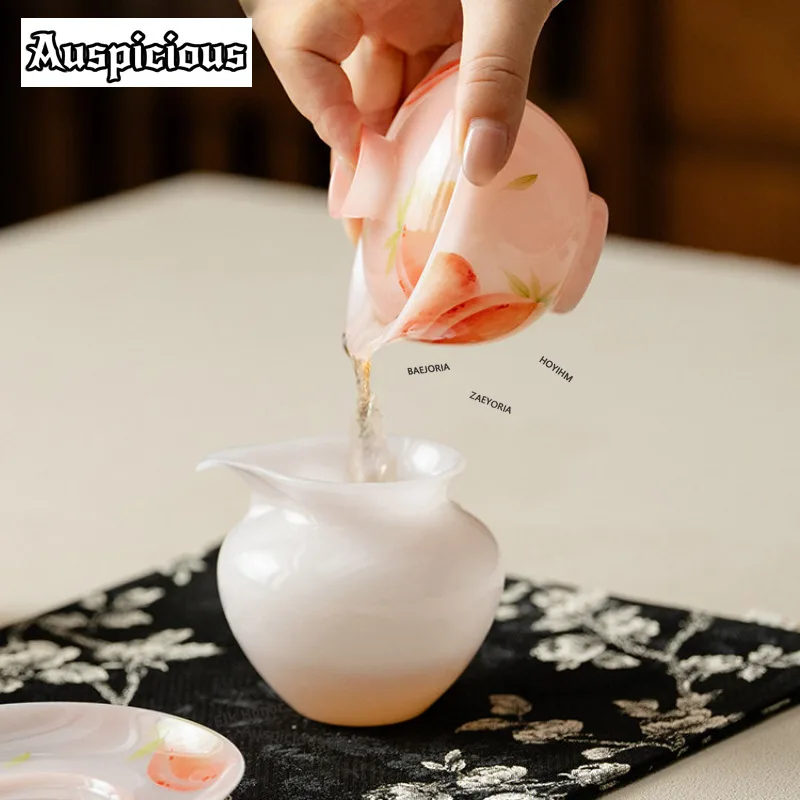 ZAEYORIA 120ml Ice Crystal Porcelain Pink Peach Gaiwan Ancient Tea Tureen Tea Bowl With Lid Kit Tea Brewing Cover Bowl Cha Gifts