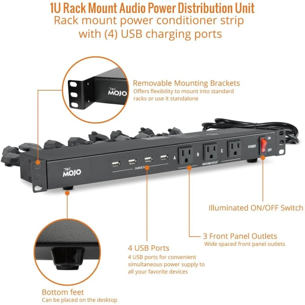 توصيل مجاني - 1U Rack Mount 19 Outlet PDU وحدة توزيع الطاقة قطاع الطاقة قواطع الدائرة يناسب مقاس 19 بوصة AV/الشبكة/الخادم #4