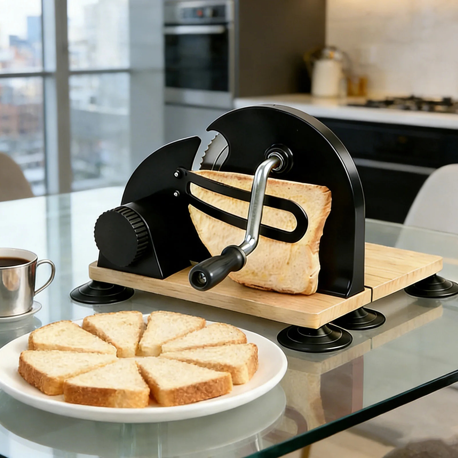 Manual Bread Slicer for Homemade Sourdough Bread Hand Crank Cutter Adjustable Thickness Even Slicing Stainless Steel Kitchen