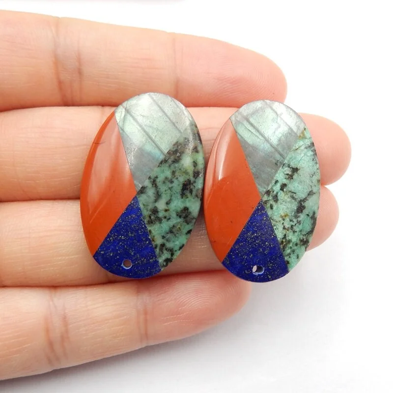 Natural Gemstone Red River Jasper and Labradorite, Lapis Lazuli,Malachite Intarsia , Gemstone Beads for Jewelry DIY Making