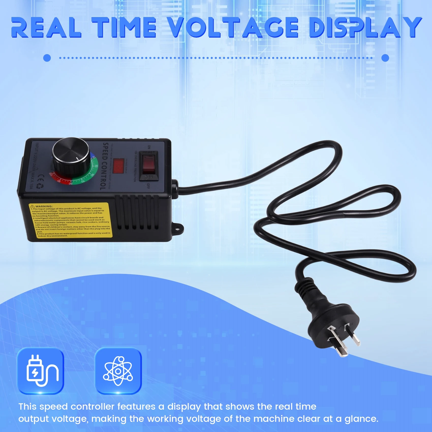 GROCE-AC Motor Speed Controller 10A 0-220VAC Output AC220-240V Variable Fan Speed Regulator With Overload Protection AU PLUG