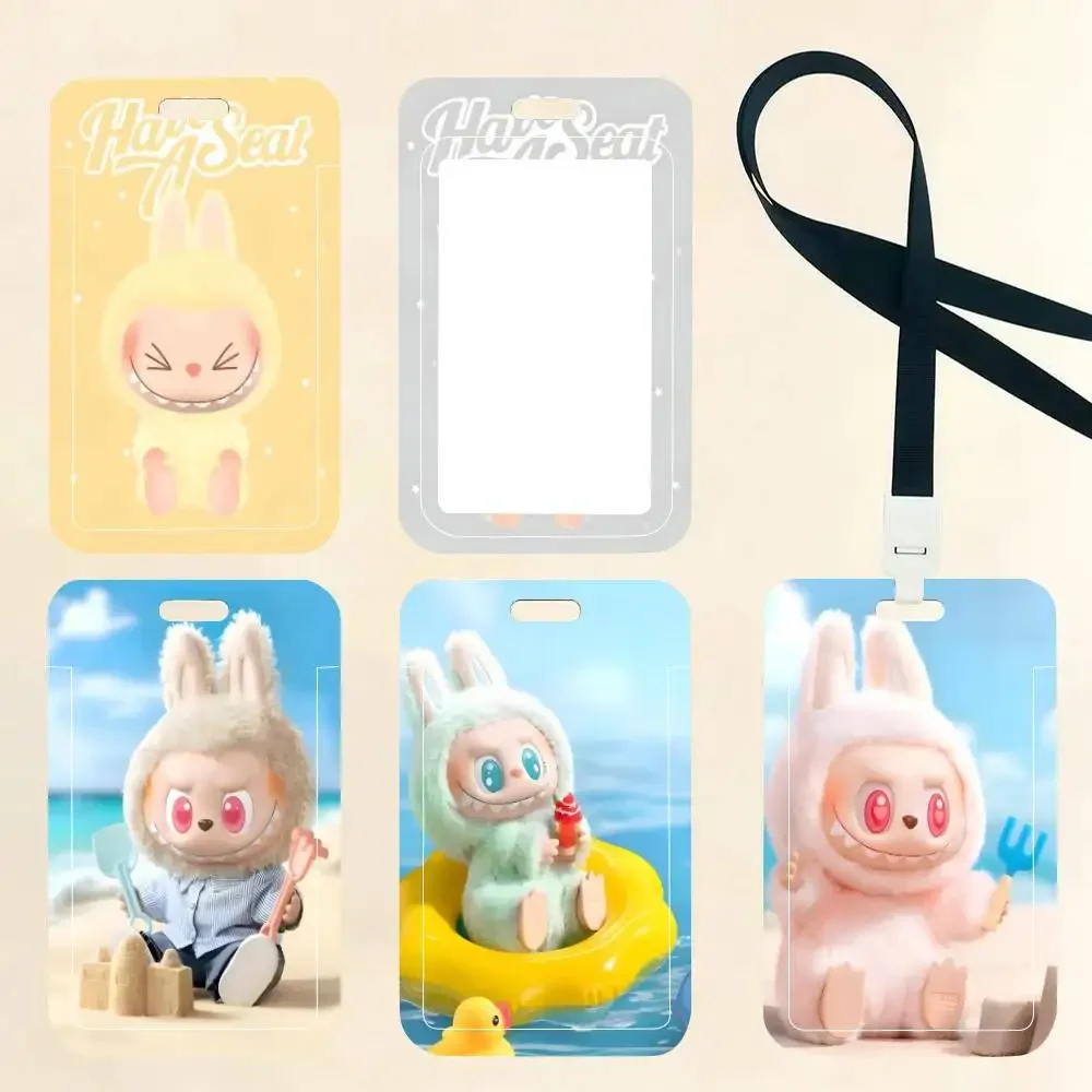 Cute Little Monster L-Labubu M-Mokoko ID Card Holder Neck Strap Pendant Door Badge Holder Lanyards Keychain Work Credential