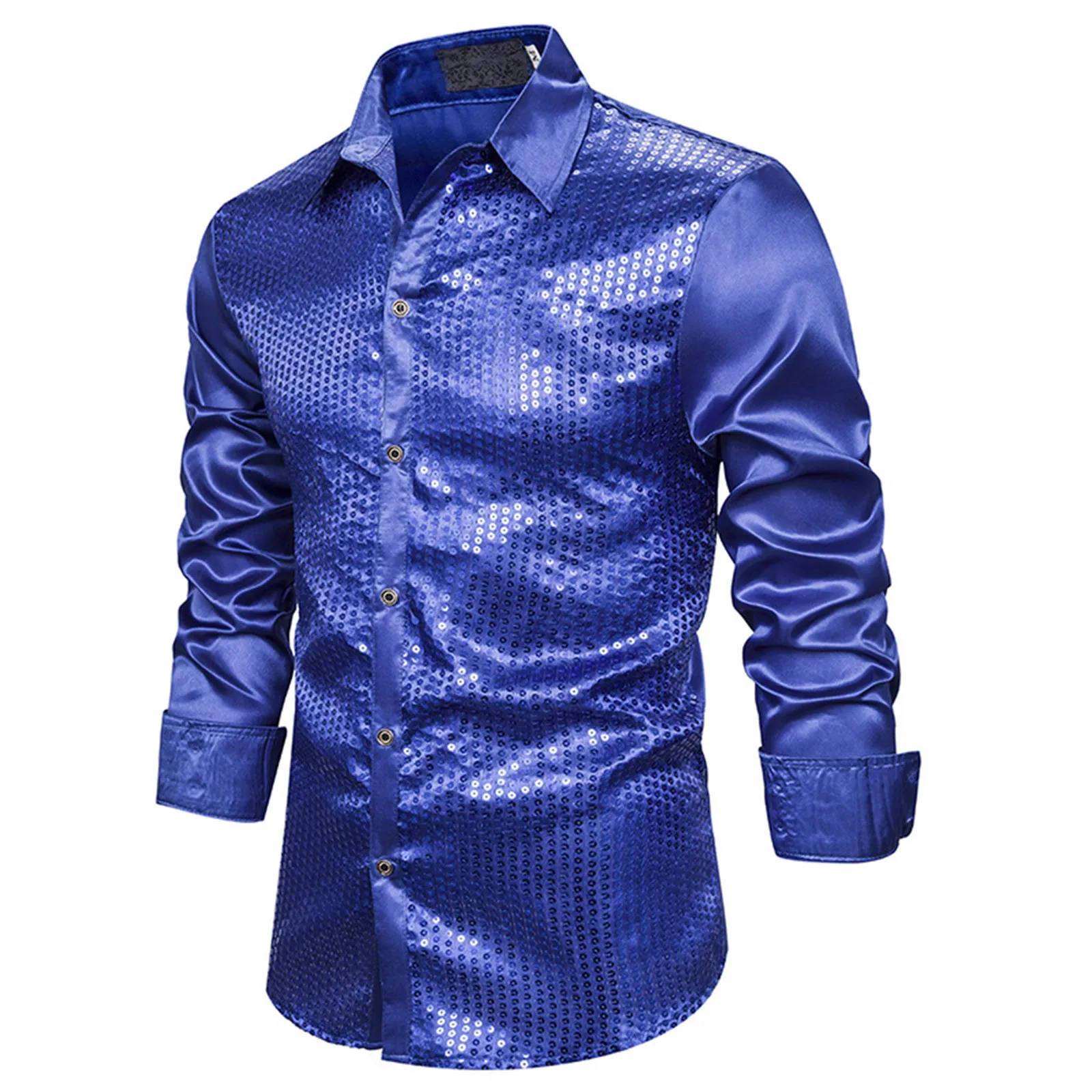 Men's Glitter Dress Shirts Fashion Carnival Male Dance Shirt Solid Wedding Party Prom Casual Shirt Nightclub Business Tops