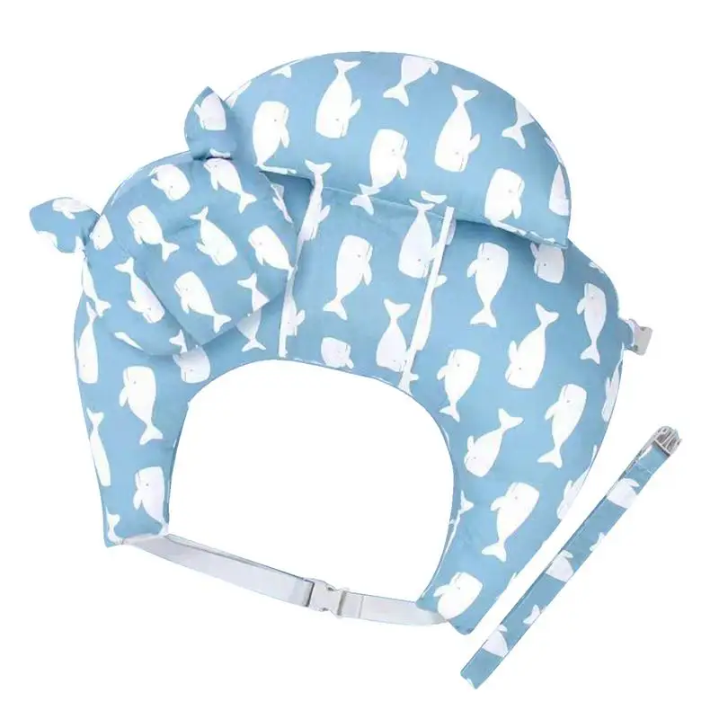 Breastfeeding Pillow For Children Cotton Nursing Bottle Feeding Pillow With Adjustable Strap Blue Whale Pattern Waist Support