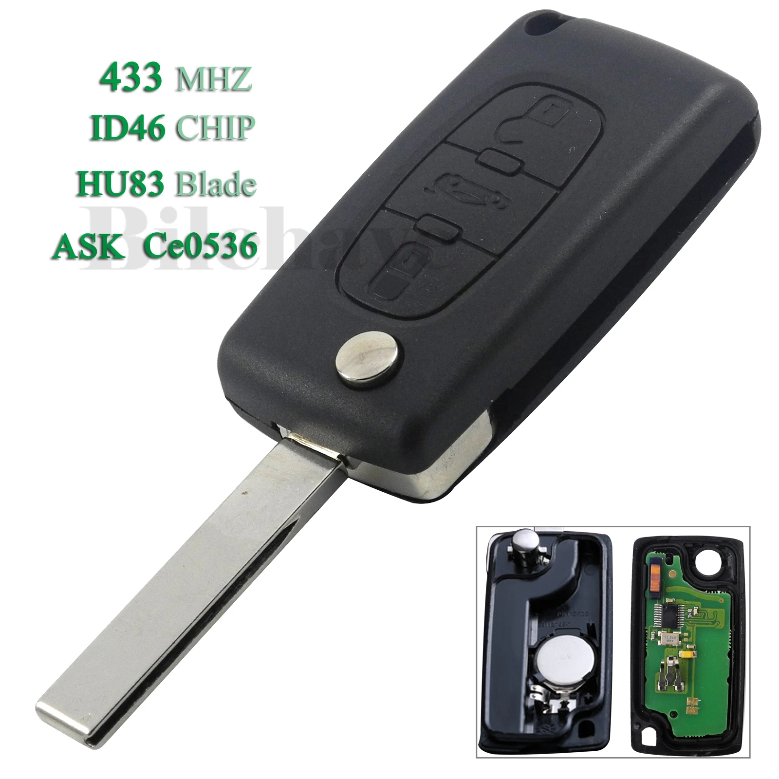 

jingyuqin 3 Buttons Smart Remote Car Key 433MHz ID46 Chip ASK Fob HU83 Blade For Peugeot Ce0536 For Citroen C3 C5