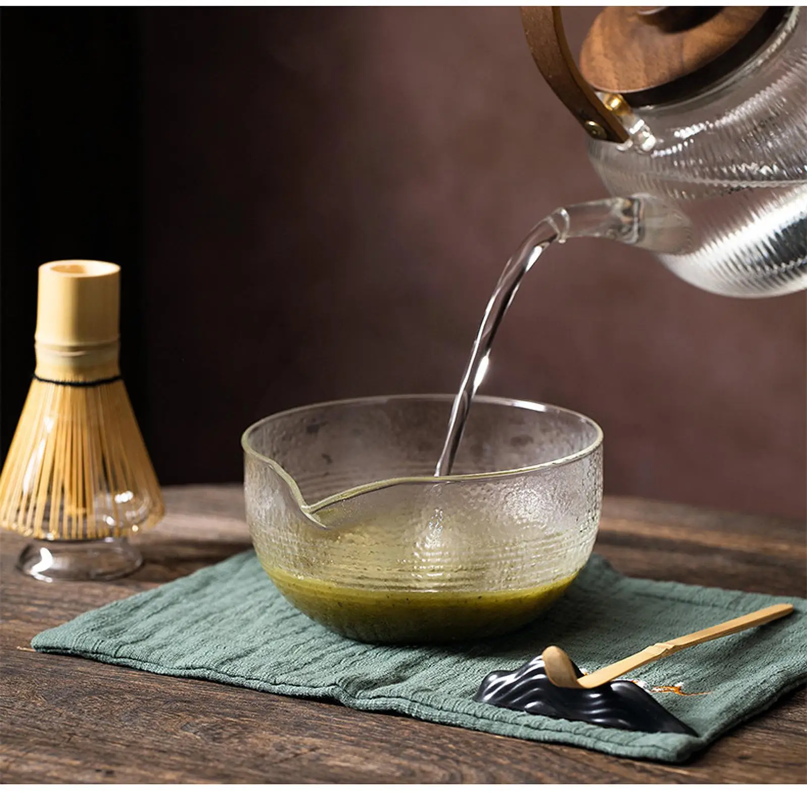 Tazón de Vidrio para Matcha, Único, con Boquilla para Verter, Tazón de Té Tradicional Chawan para Té Matcha, Polvo de Matcha, Té Frío, Té Helado, Cocina