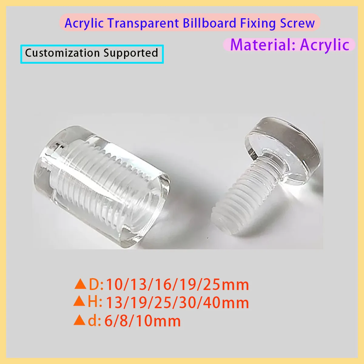 Transparent Acrylic Advertising Bracket Nail Diameter 13mm 19mm 25mm Advertising Board Fixing Screw Hardware