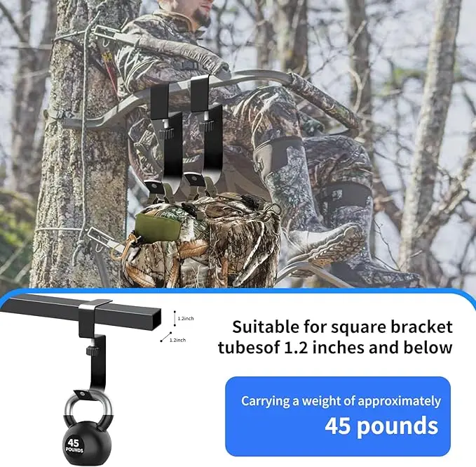 شماعات مقعد حامل شجرة الصيد المعدنية، شماعة تروس قابلة للتعديل لسهولة الخطاف على ملحقات حامل الأشجار للصيد #4