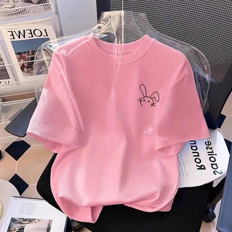 Cute Rabbit Smiling Face Printed T-shirt 2026 New Popular Summer Loose Top Fashion Harajuku Kawaii T-shirt Women's Y2K Clothing